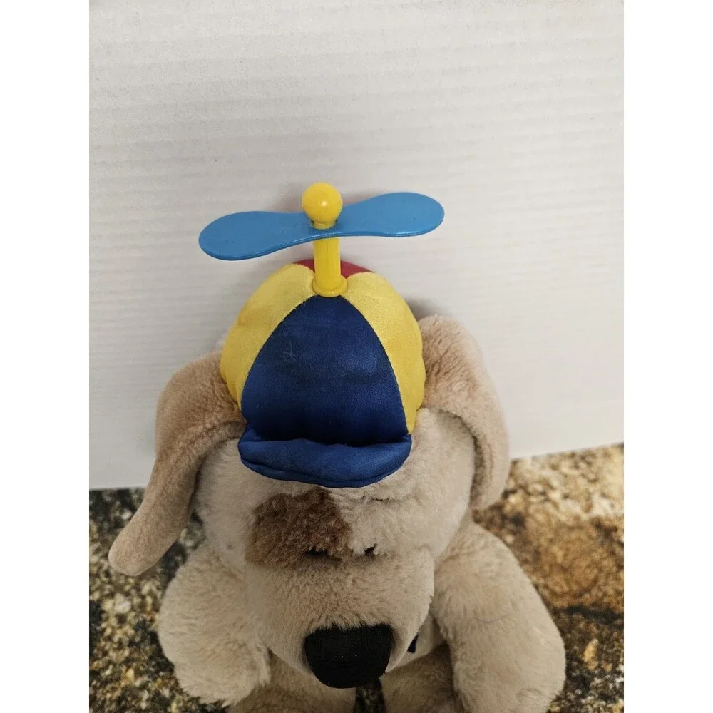 Vintage 1987 Dakin Brown Puppy Dog Whirly Propellor Hat Stuffed Animal Plush 16”